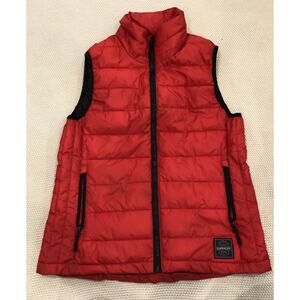 SUPERDRY Japanese Puffer Womens Vest Gilet Hooded Size S/M Red W Shiny Finish